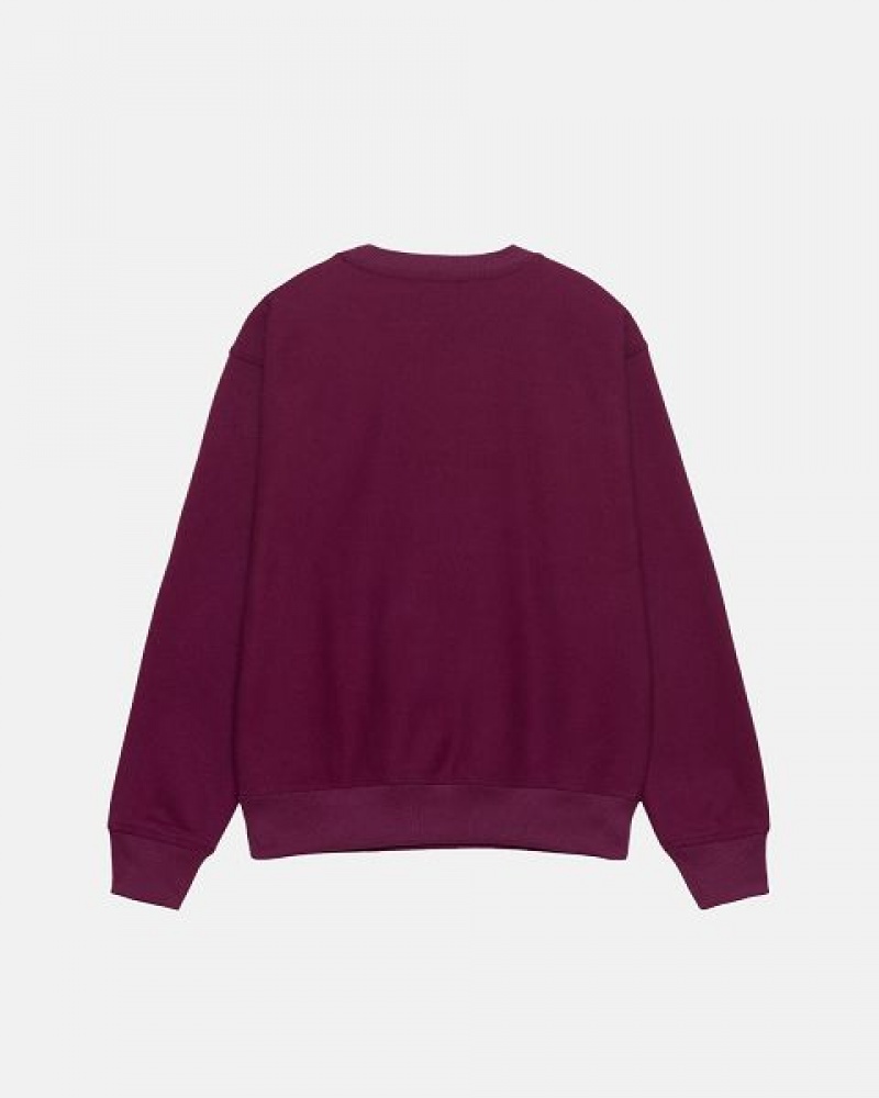 Burgundy Stussy Stock Logo Crew Sweatshirts | 2463TRZLQ