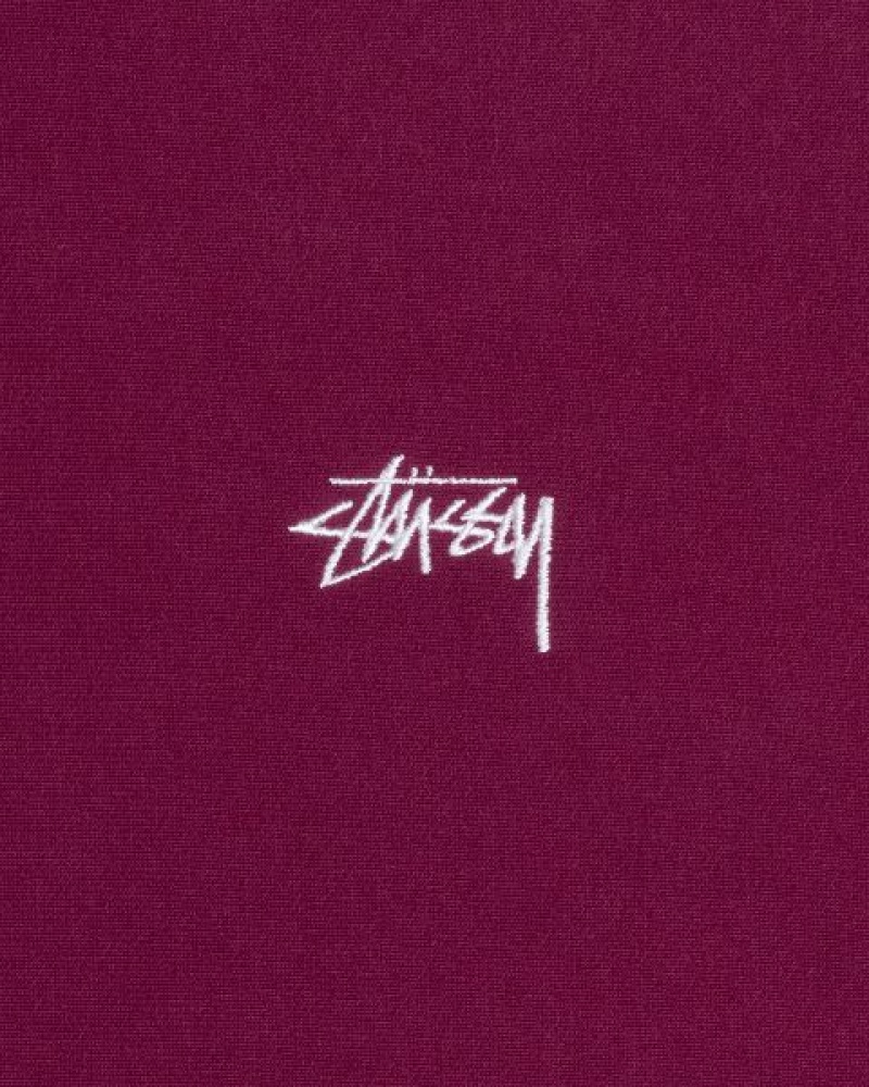 Burgundy Stussy Stock Logo Crew Sweatshirts | 2463TRZLQ