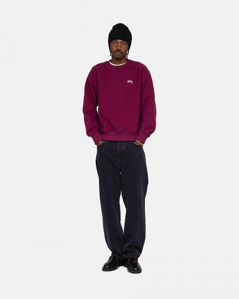 Burgundy Stussy Stock Logo Crew Sweatshirts | 2463TRZLQ