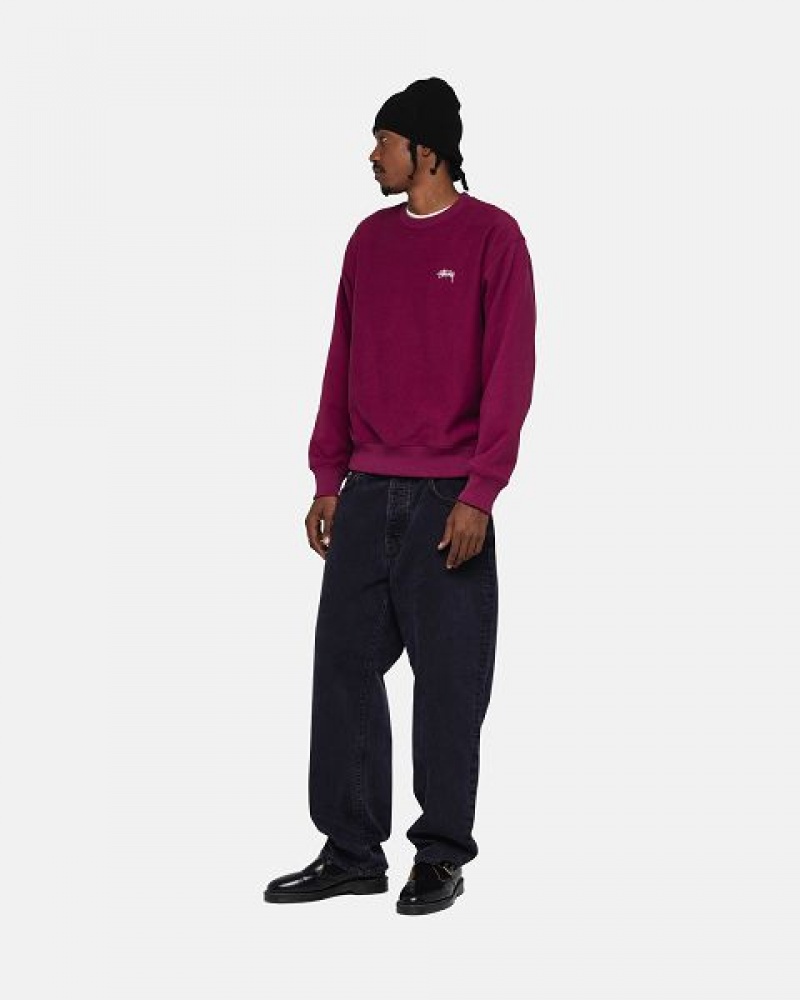 Burgundy Stussy Stock Logo Crew Sweatshirts | 2463TRZLQ