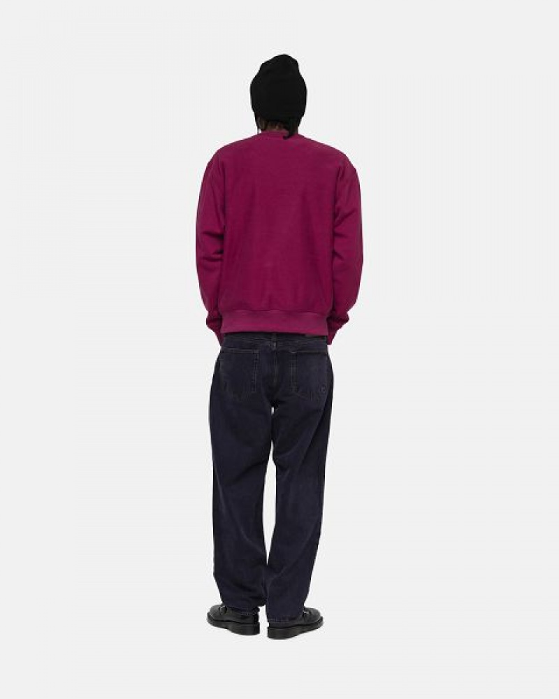 Burgundy Stussy Stock Logo Crew Sweatshirts | 2463TRZLQ