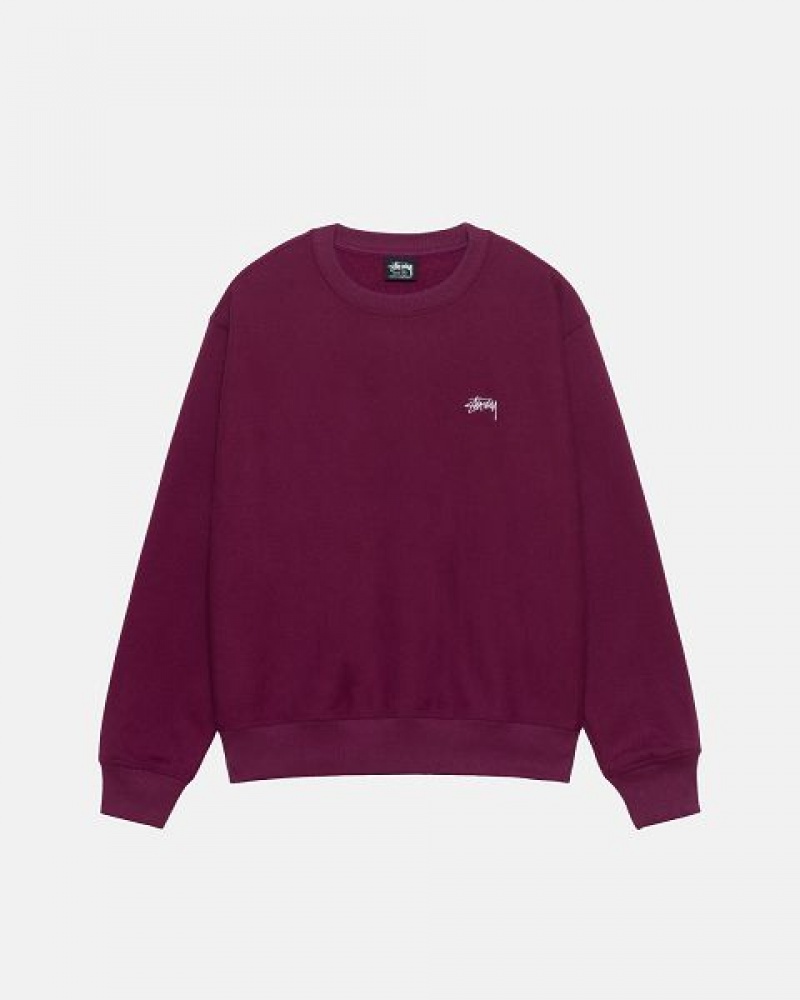 Burgundy Stussy Stock Logo Crew Sweatshirts | 2463TRZLQ