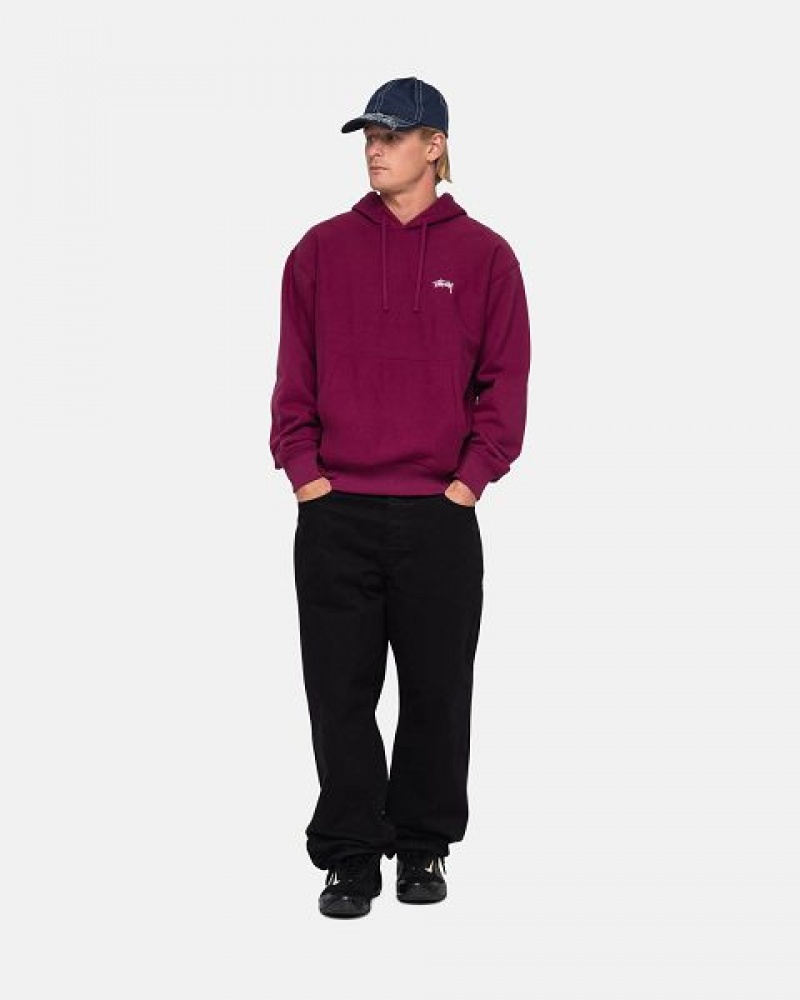 Burgundy Stussy Stock Logo Hoodie | 6524VXDGS