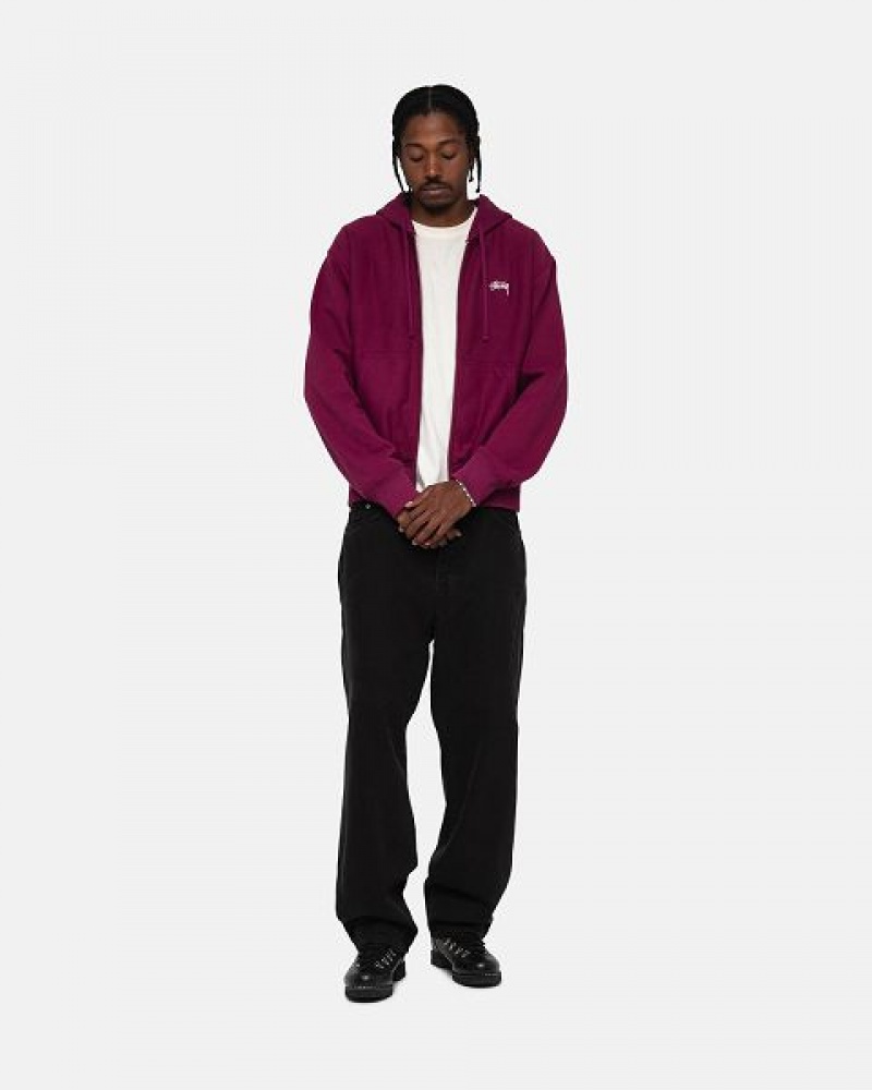 Burgundy Stussy Stock Logo Zip Hoodie | 6304IOWCF