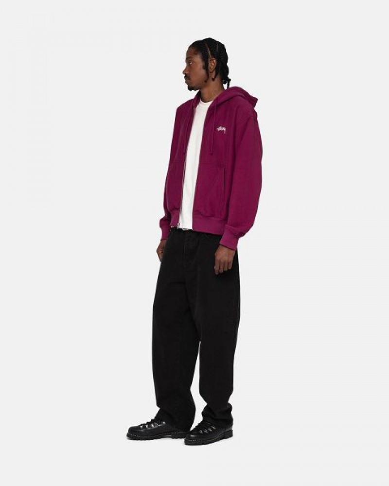 Burgundy Stussy Stock Logo Zip Hoodie | 6304IOWCF