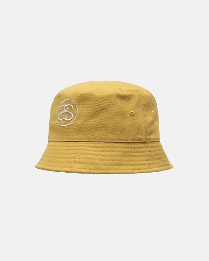 Gold Stussy Deep Bucket Ss Link Hats | 5379MYIJP