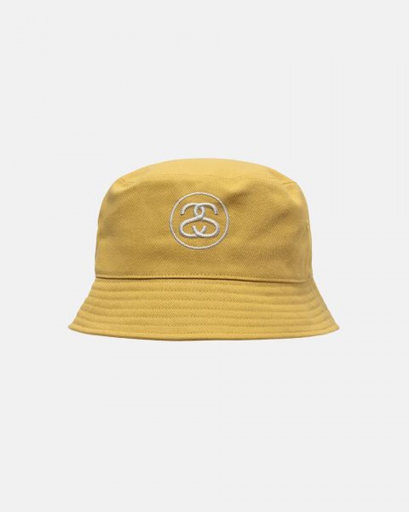 Gold Stussy Deep Bucket Ss Link Hats | 5379MYIJP