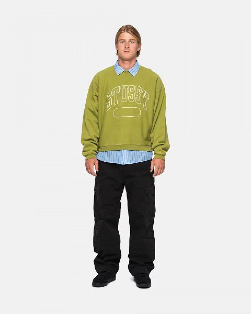 Green Stussy Varsity Oversized Crew Sweatshirts | 2876RKMPL