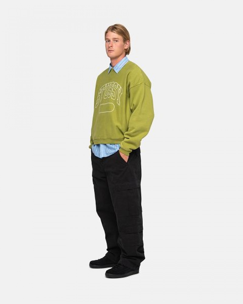 Green Stussy Varsity Oversized Crew Sweatshirts | 2876RKMPL