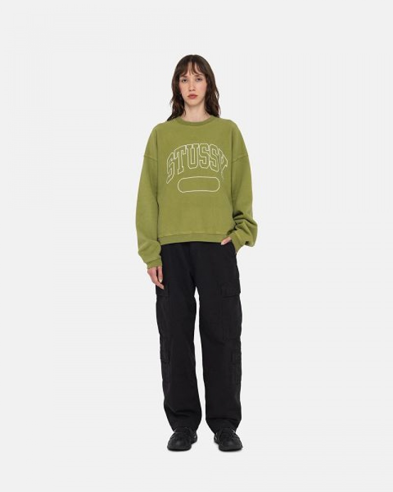 Green Stussy Varsity Oversized Crew Sweatshirts | 2876RKMPL