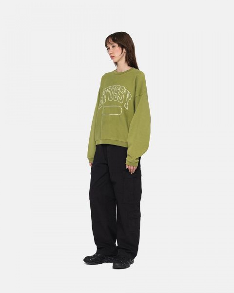 Green Stussy Varsity Oversized Crew Sweatshirts | 2876RKMPL