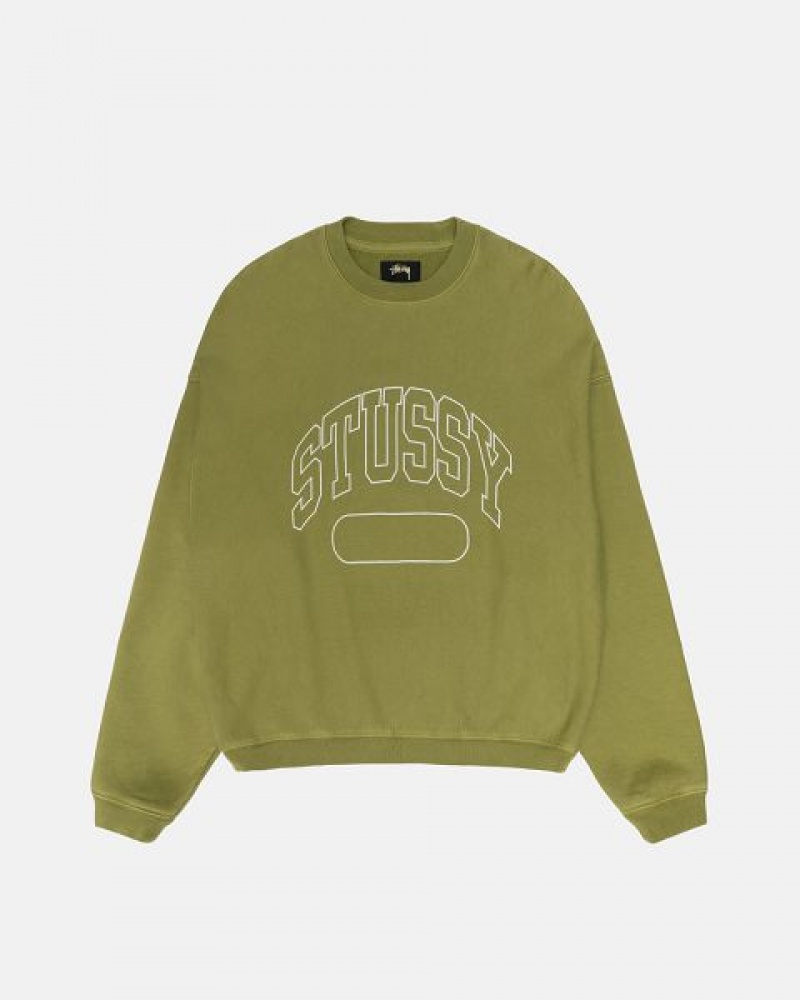 Green Stussy Varsity Oversized Crew Sweatshirts | 2876RKMPL