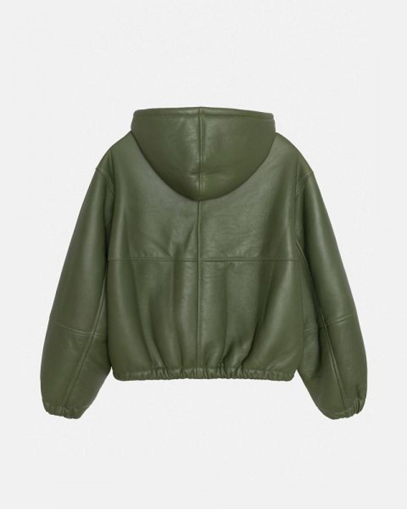 Green Stussy Work Jacket Shearling Denim Jackets | 7813KYUMC