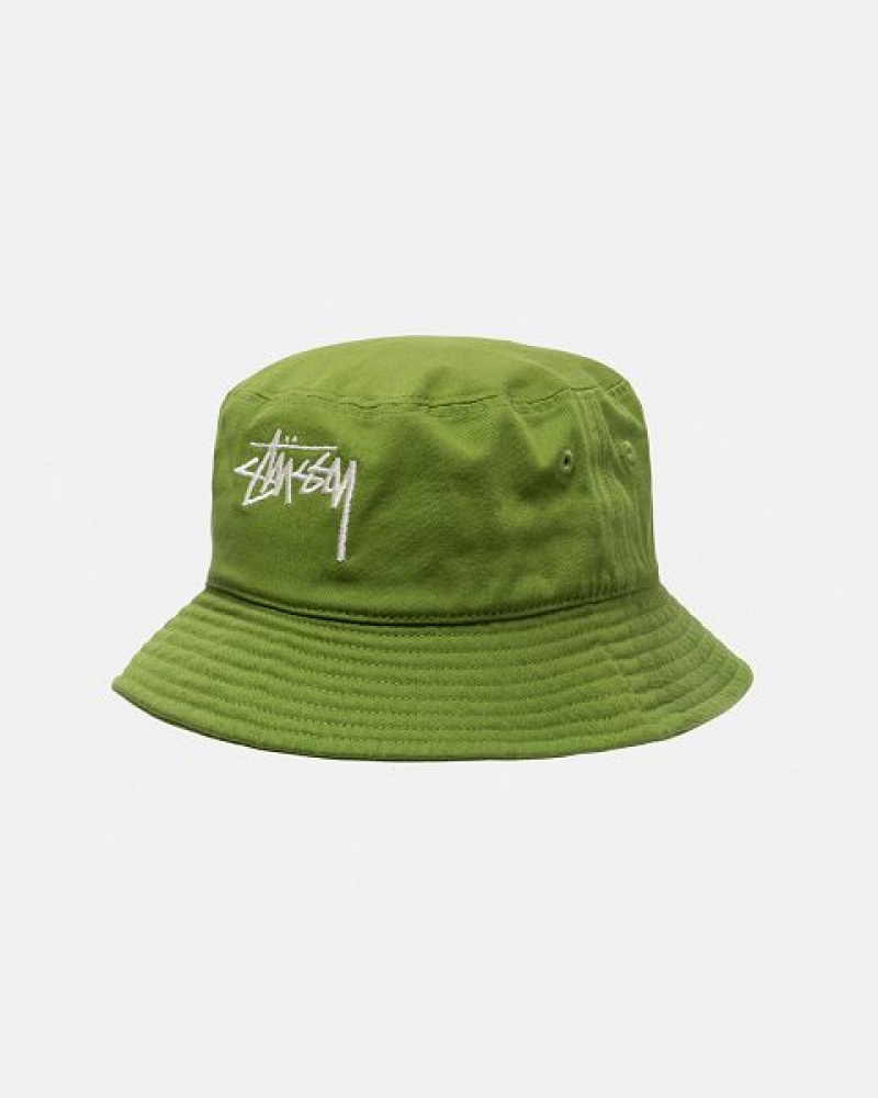 Green / White Stussy Bucket Big Stock Hats | 7326ICGZO