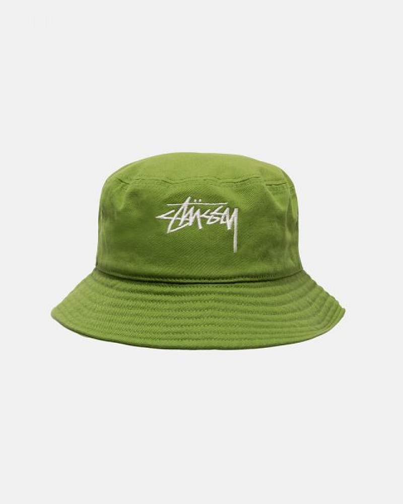 Green / White Stussy Bucket Big Stock Hats | 7326ICGZO