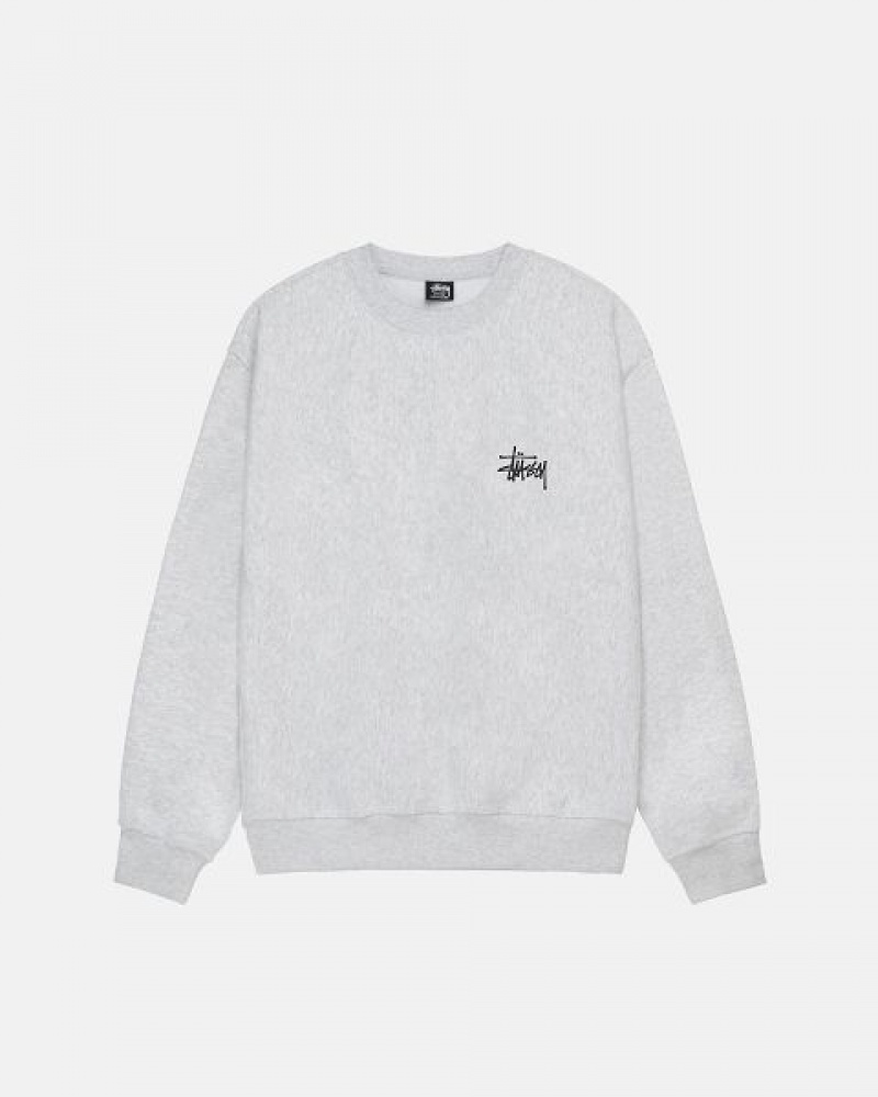 Grey Stussy Basic Crew Sweatshirts | 6315HEWKC