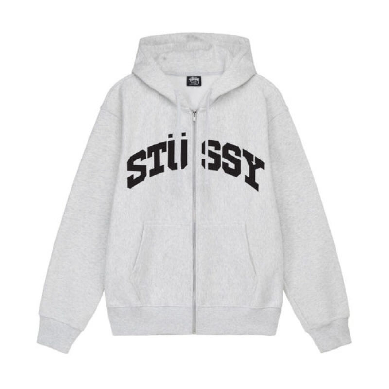 Grey Stussy Block Sport Zip Hoodie | 0317FLJHI