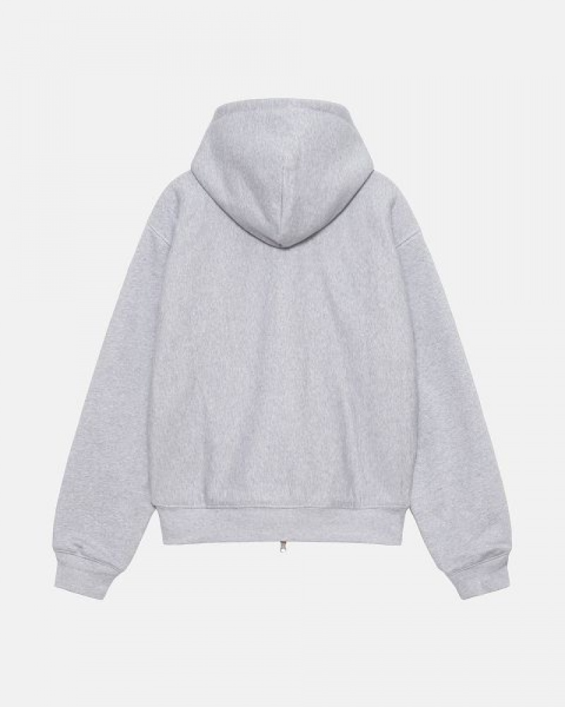 Grey Stussy Double Face Label Zip Hoodie | 6748XMWRE