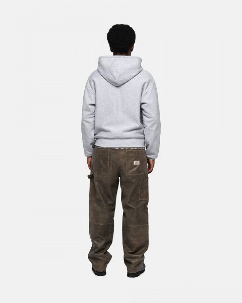 Grey Stussy Double Face Label Zip Hoodie | 6748XMWRE