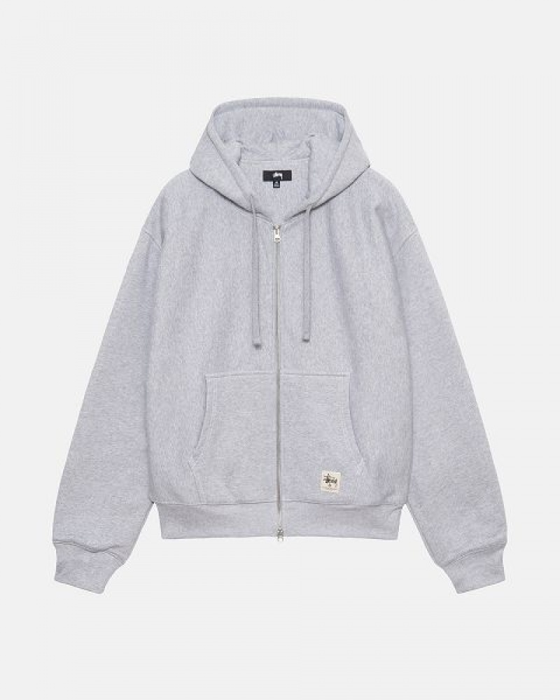 Grey Stussy Double Face Label Zip Hoodie | 6748XMWRE