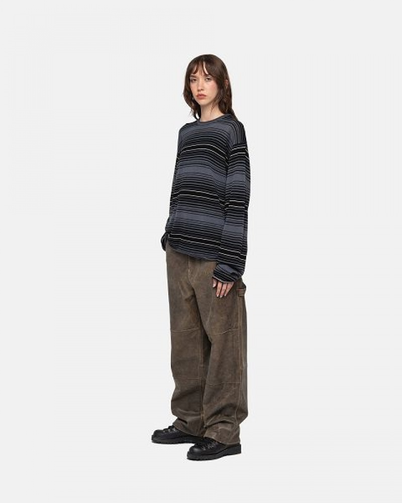 Grey Stussy Horizontal Stripe Sweaters | 5830UIAST