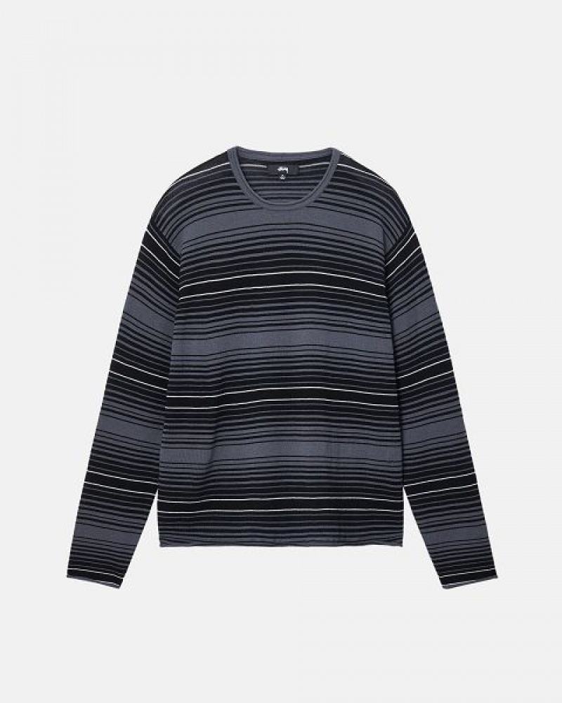 Grey Stussy Horizontal Stripe Sweaters | 5830UIAST