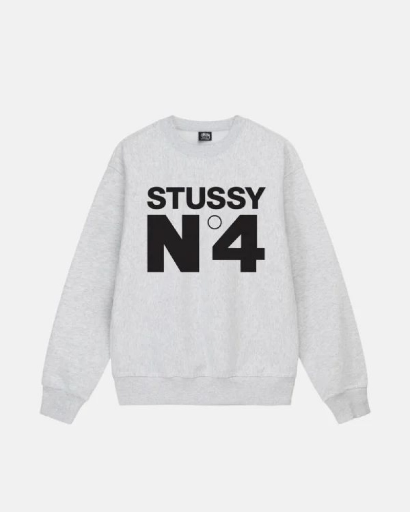 Grey Stussy No.4 Crew Sweatshirts | 4931BDMUN