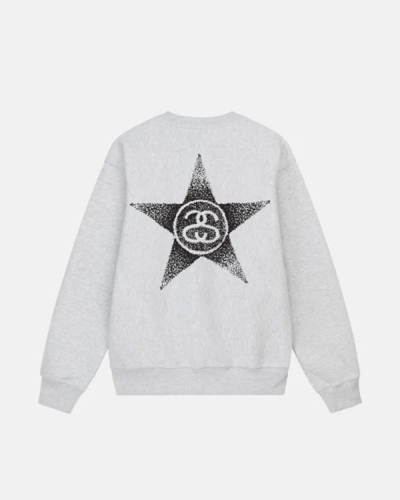 Grey Stussy Stars Crew Sweatshirts | 1395UKYMI