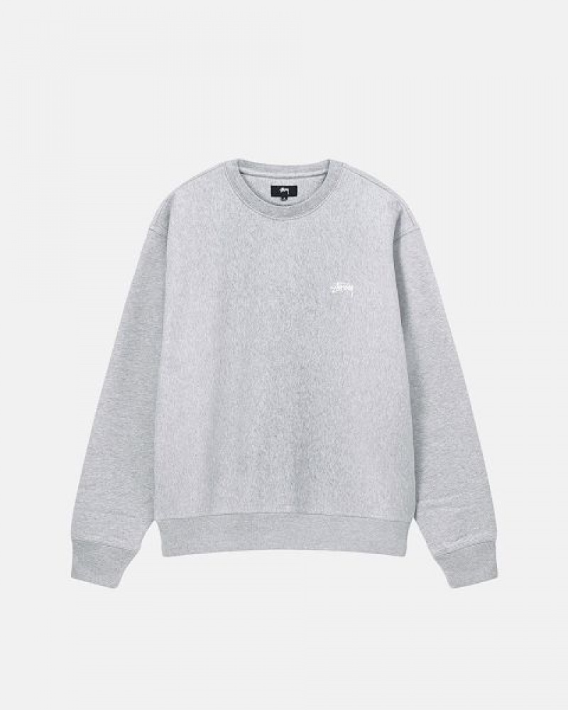 Grey Stussy Stock Logo Crew Sweatshirts | 8516SWMPB