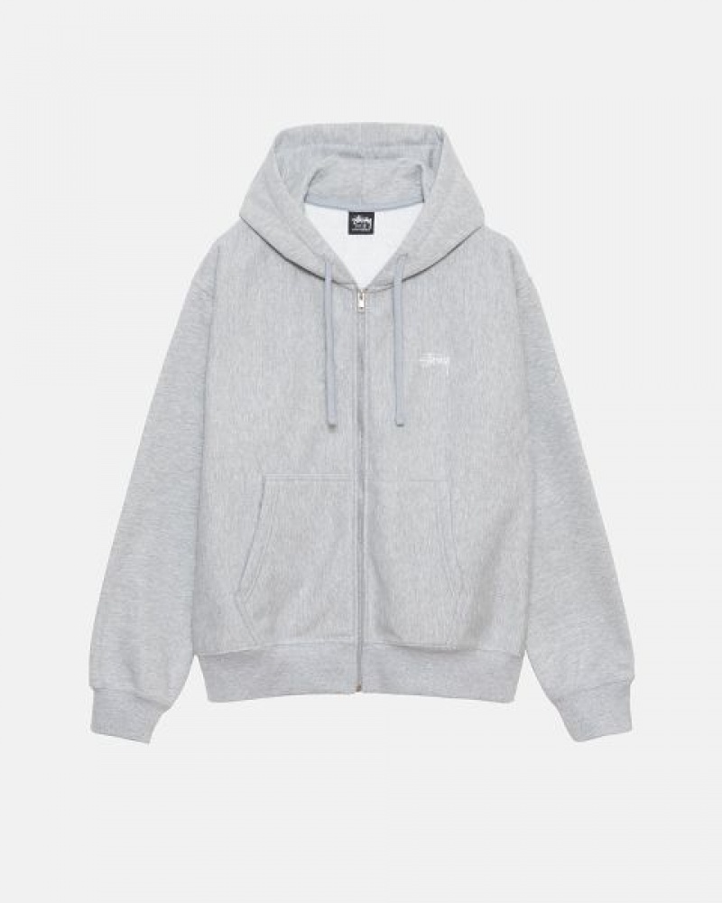 Grey Stussy Stock Logo Zip Hoodie | 4598IEQPA