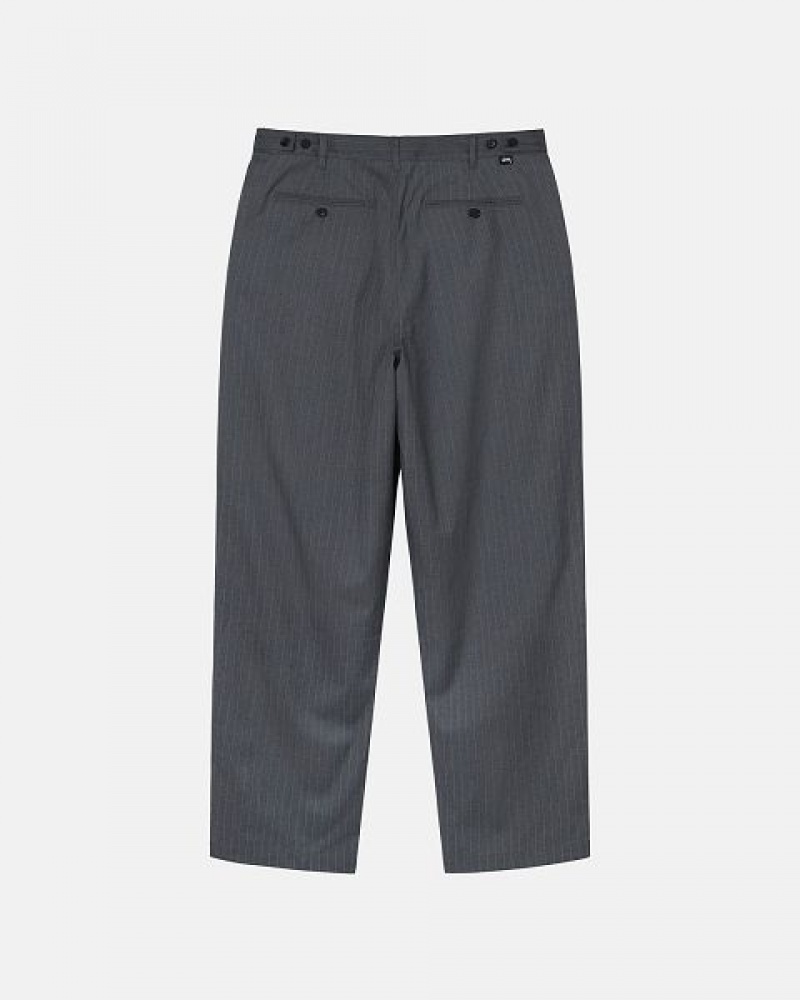 Grey Stussy Striped Volume Pleated Pants | 7306NQWUR