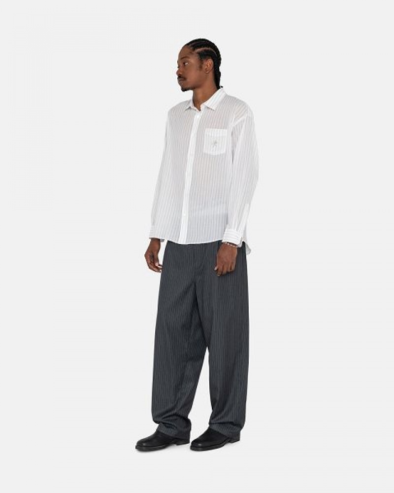 Grey Stussy Striped Volume Pleated Pants | 7306NQWUR