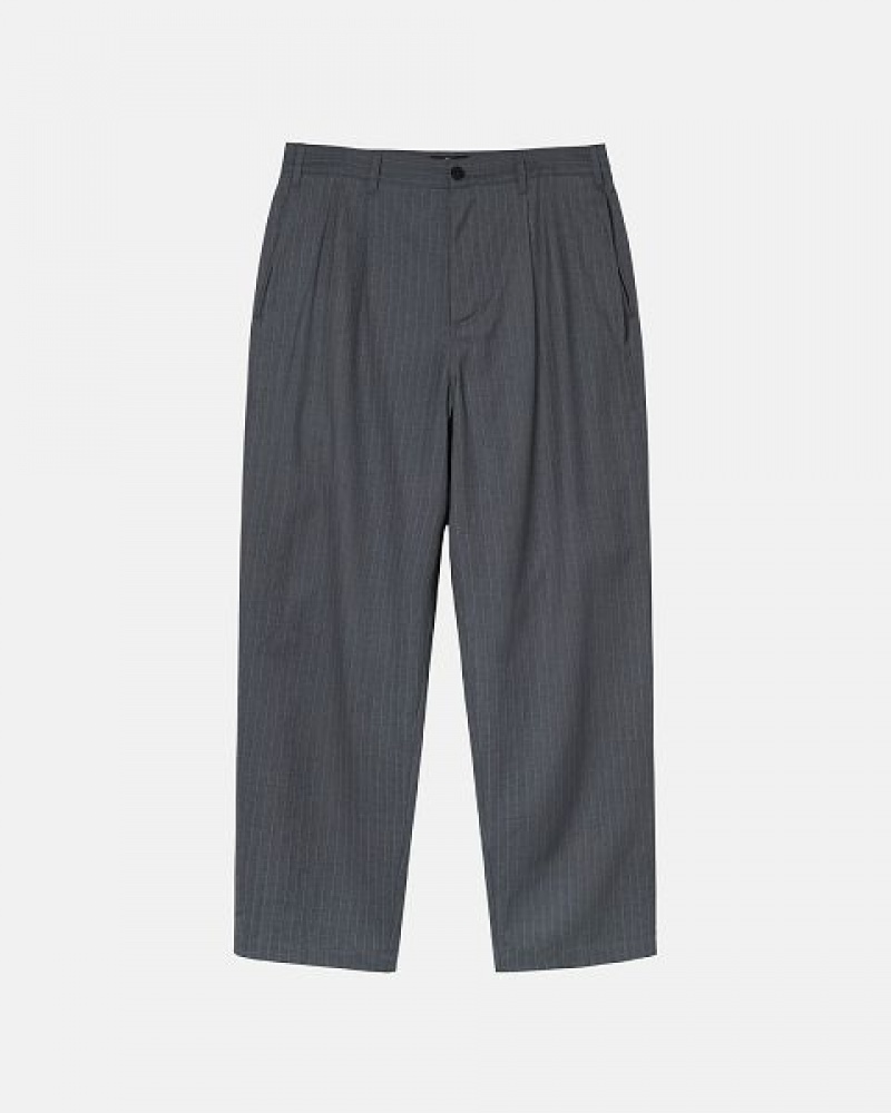 Grey Stussy Striped Volume Pleated Pants | 7306NQWUR