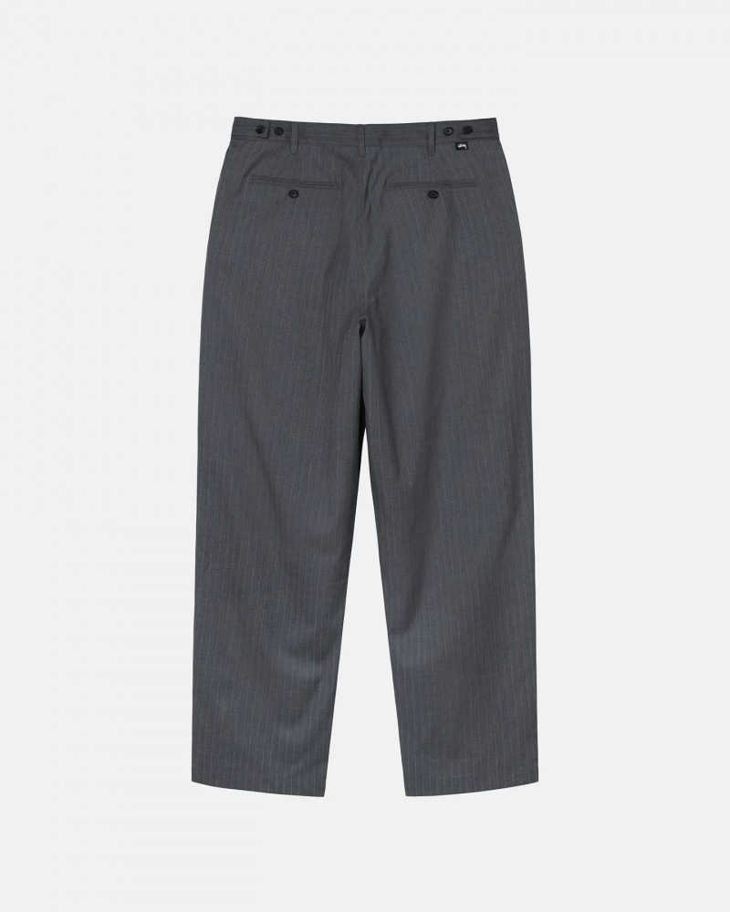 Grey Stussy Striped Volume Pleated Trouser Pants | 6914JSFZG