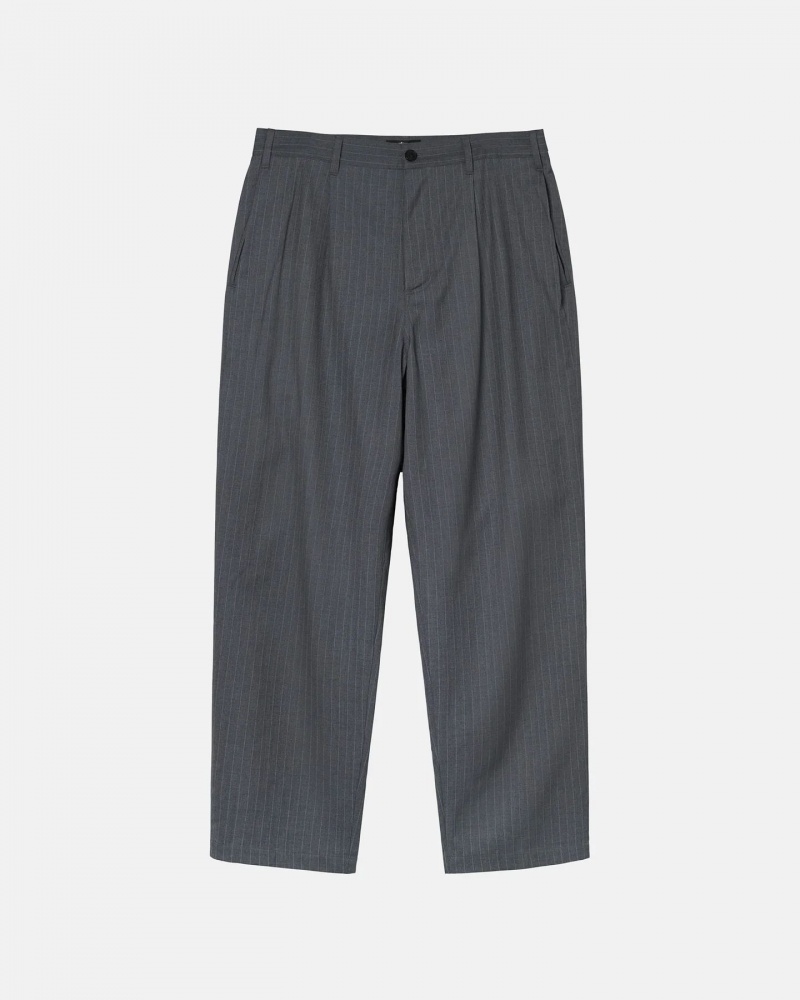 Grey Stussy Striped Volume Pleated Trouser Pants | 6914JSFZG