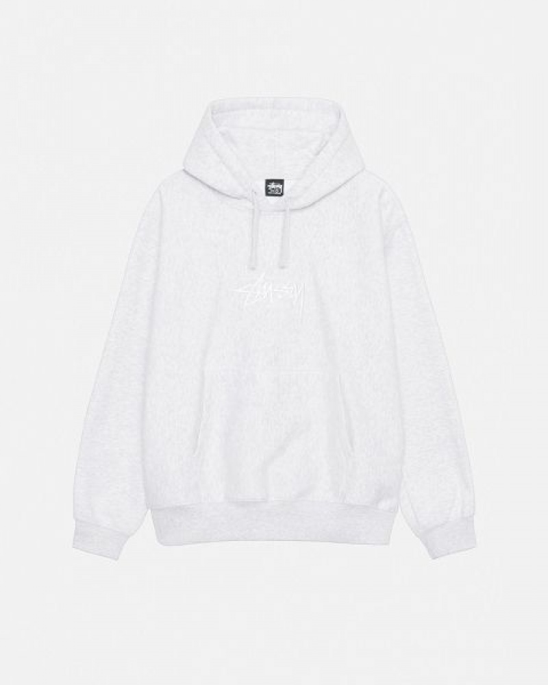 Grey / White Stussy Stock Logo Applique Hoodie | 7401GEWKT