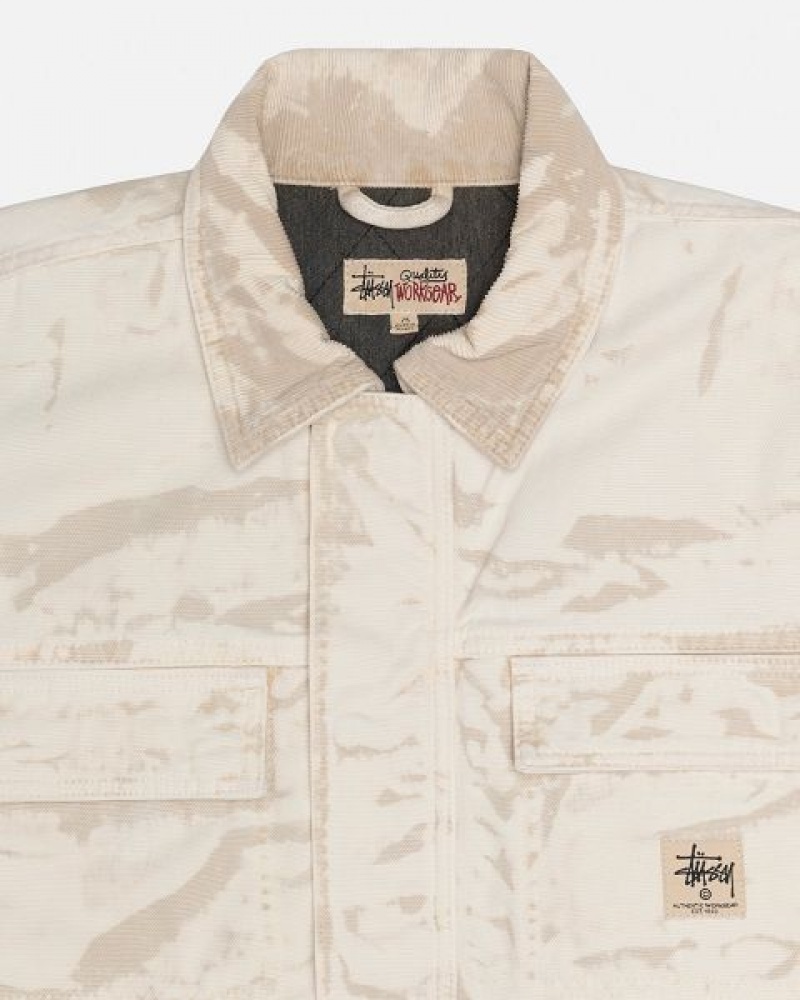 Khaki Stussy Distressed Canvas Shop Jackets | 5679SNMJZ