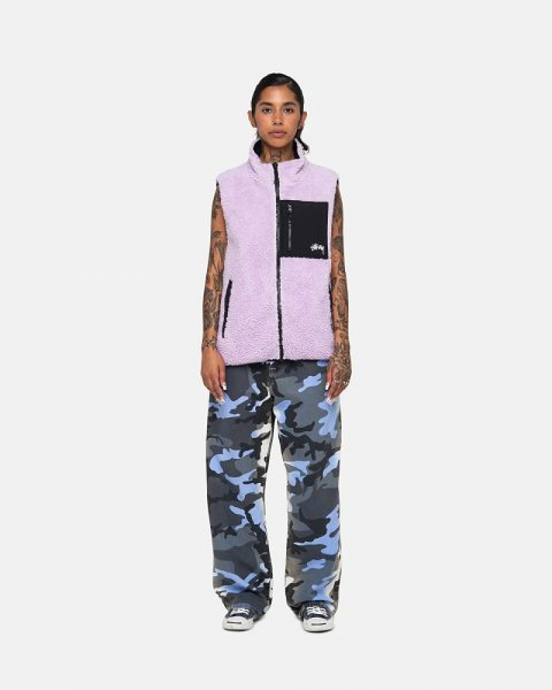 Lavender Stussy Sherpa Reversible Vest | 8531WEGJS