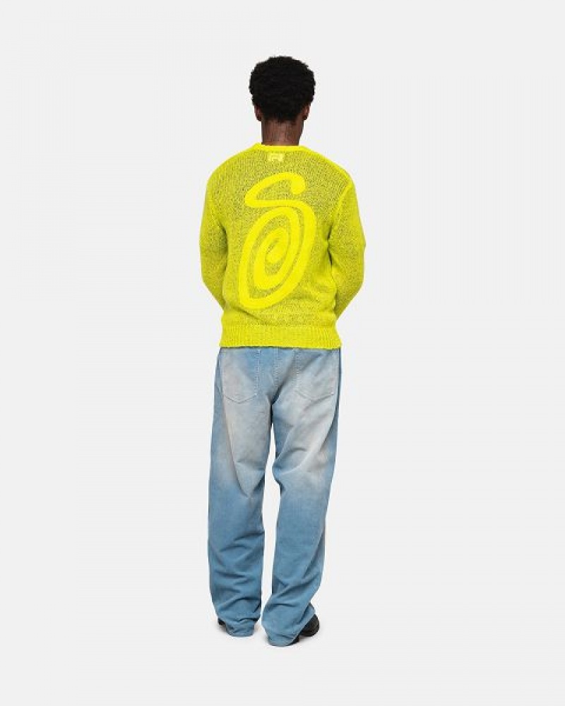 Light Green Stussy S Loose Knit Sweaters | 9857AMLIB