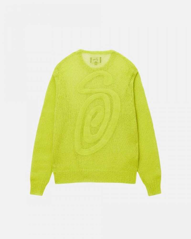 Light Green Stussy S Loose Knit Sweaters | 9857AMLIB