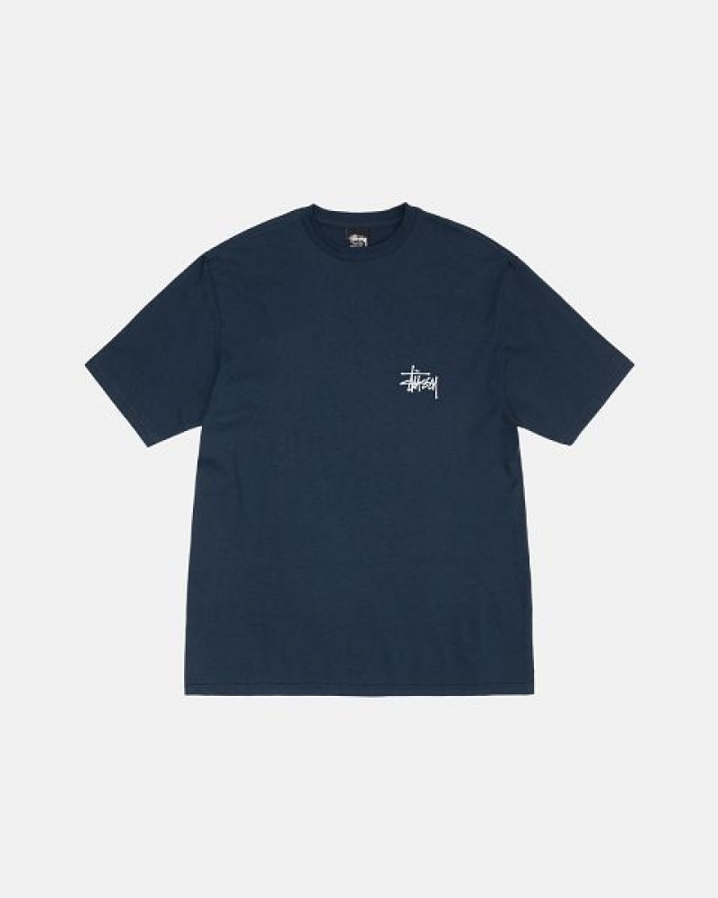 Navy Stussy Basic T Shirts | 9732RVCZY