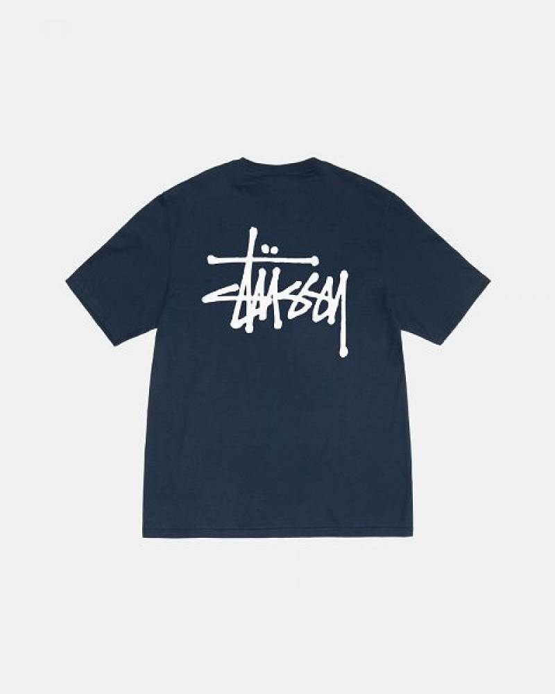 Navy Stussy Basic T Shirts | 9732RVCZY