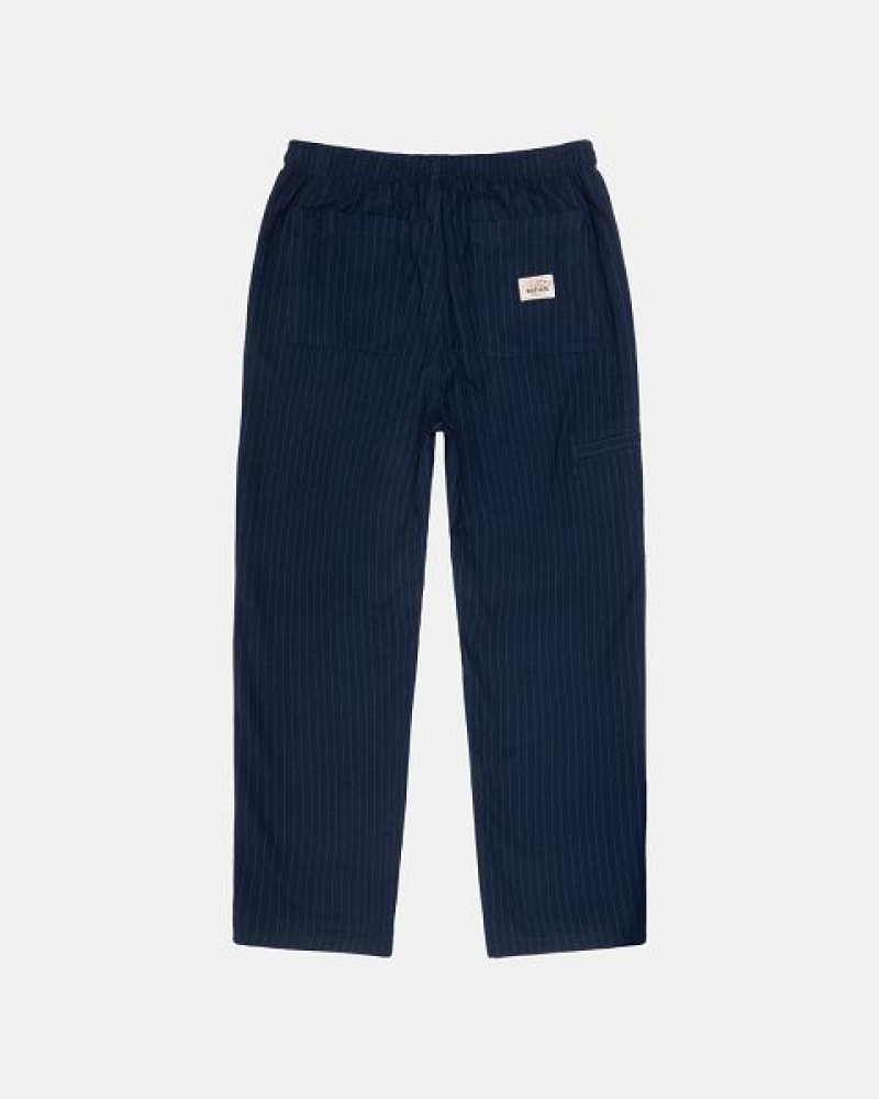 Navy Stussy Beach Wool Stripe Pants | 9251IBEHZ