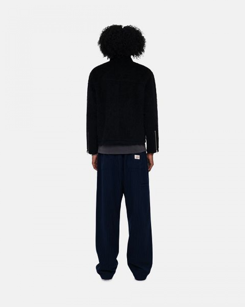 Navy Stussy Beach Wool Stripe Pants | 9251IBEHZ