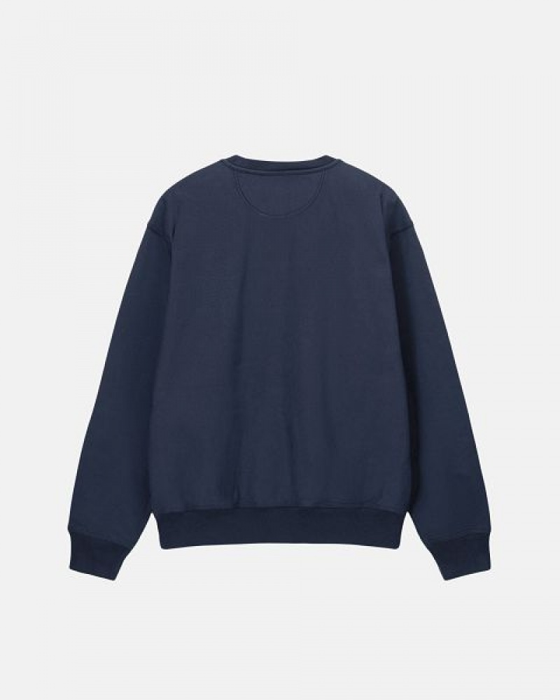 Navy Stussy Stock Logo Crew Sweatshirts | 8024PAKCY