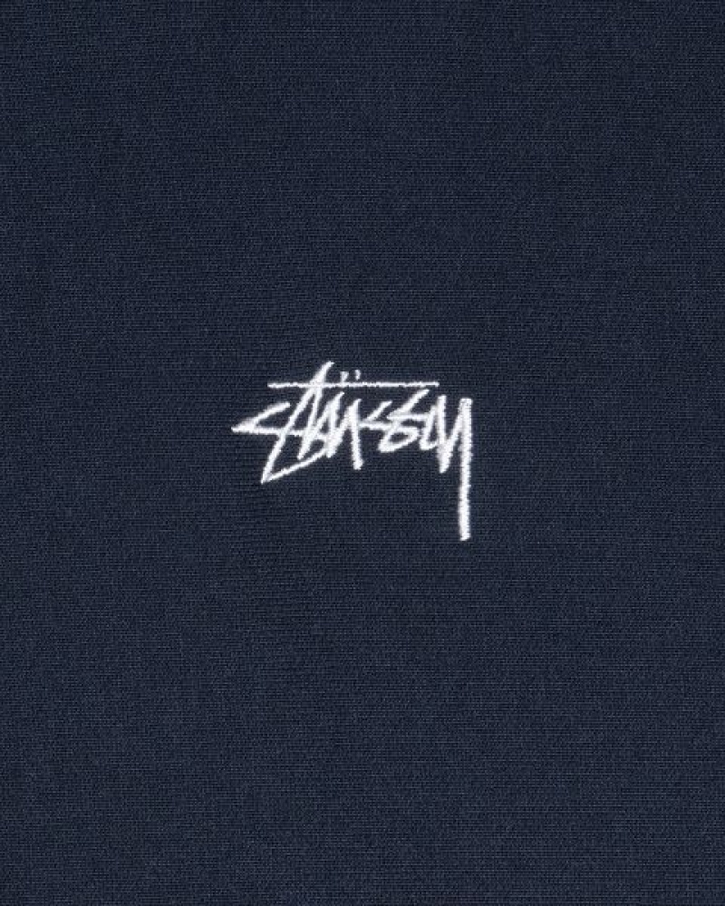 Navy Stussy Stock Logo Crew Sweatshirts | 8024PAKCY