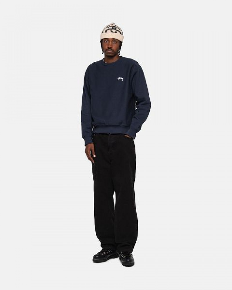 Navy Stussy Stock Logo Crew Sweatshirts | 8024PAKCY