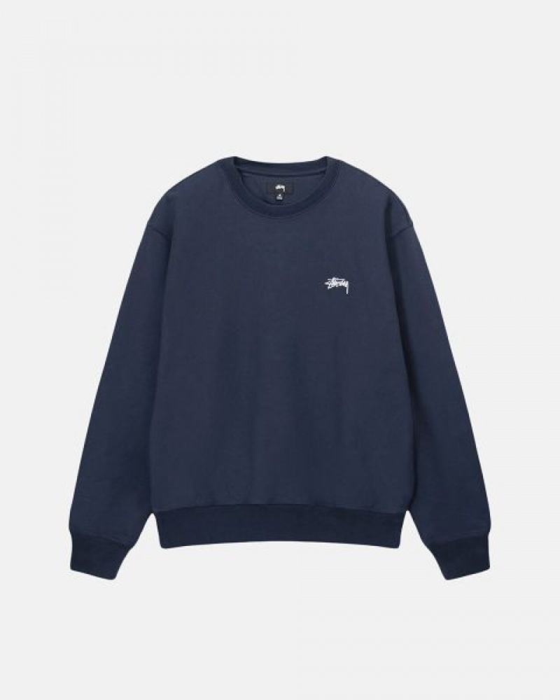 Navy Stussy Stock Logo Crew Sweatshirts | 8024PAKCY