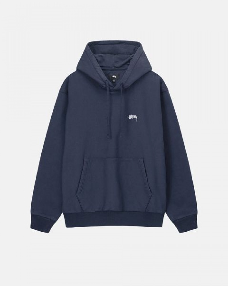 Navy Stussy Stock Logo Hoodie | 6148QRPAO