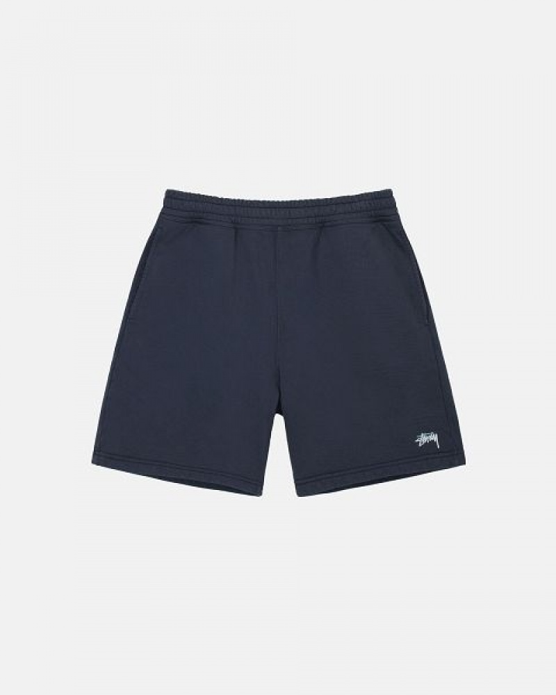 Navy Stussy Stock Logo Sweats Shorts | 9453IUHMS